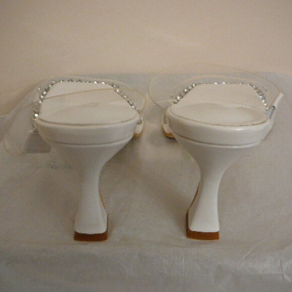 Lala Ikai Women's White Clear Strap Rhinestone Trim Sandals Mules-US 7.5, EUR 38 - Picture 5 of 9